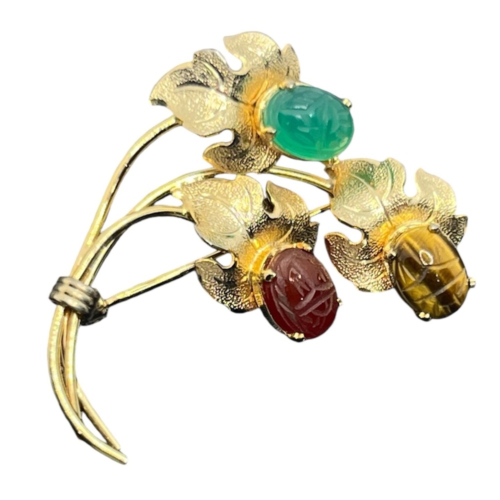 Burt Cassell 1/20 12k gold filled scarab stone beetle brooch pin vintage